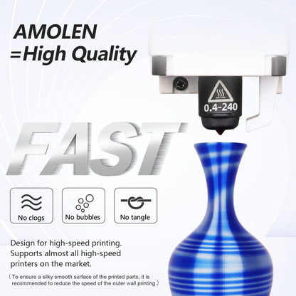 AMOLEN S-Series A Silk PLA print sample — multicolor spiral banding visible across print surface