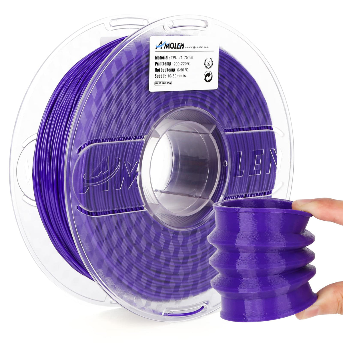 Solid Purple TPU Basic flexible filament spool — AMOLEN 1.75mm 1KG