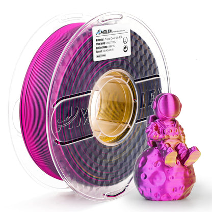 Gold Fuchsia Black 1KG triple color silk PLA filament spool — gold, fuchsia, and black three-color strand