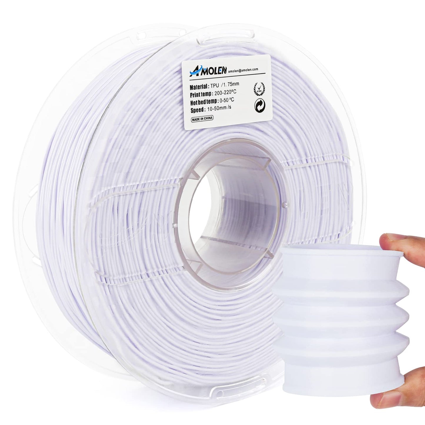 White TPU Basic flexible filament spool — AMOLEN 1.75mm 1KG