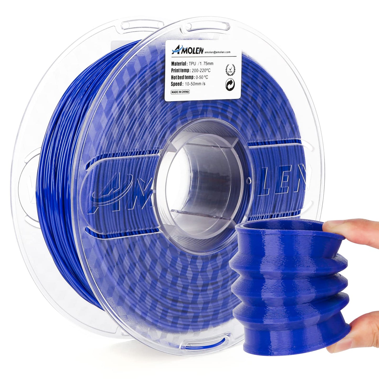 Solid Blue TPU Basic flexible filament spool — AMOLEN 1.75mm 1KG