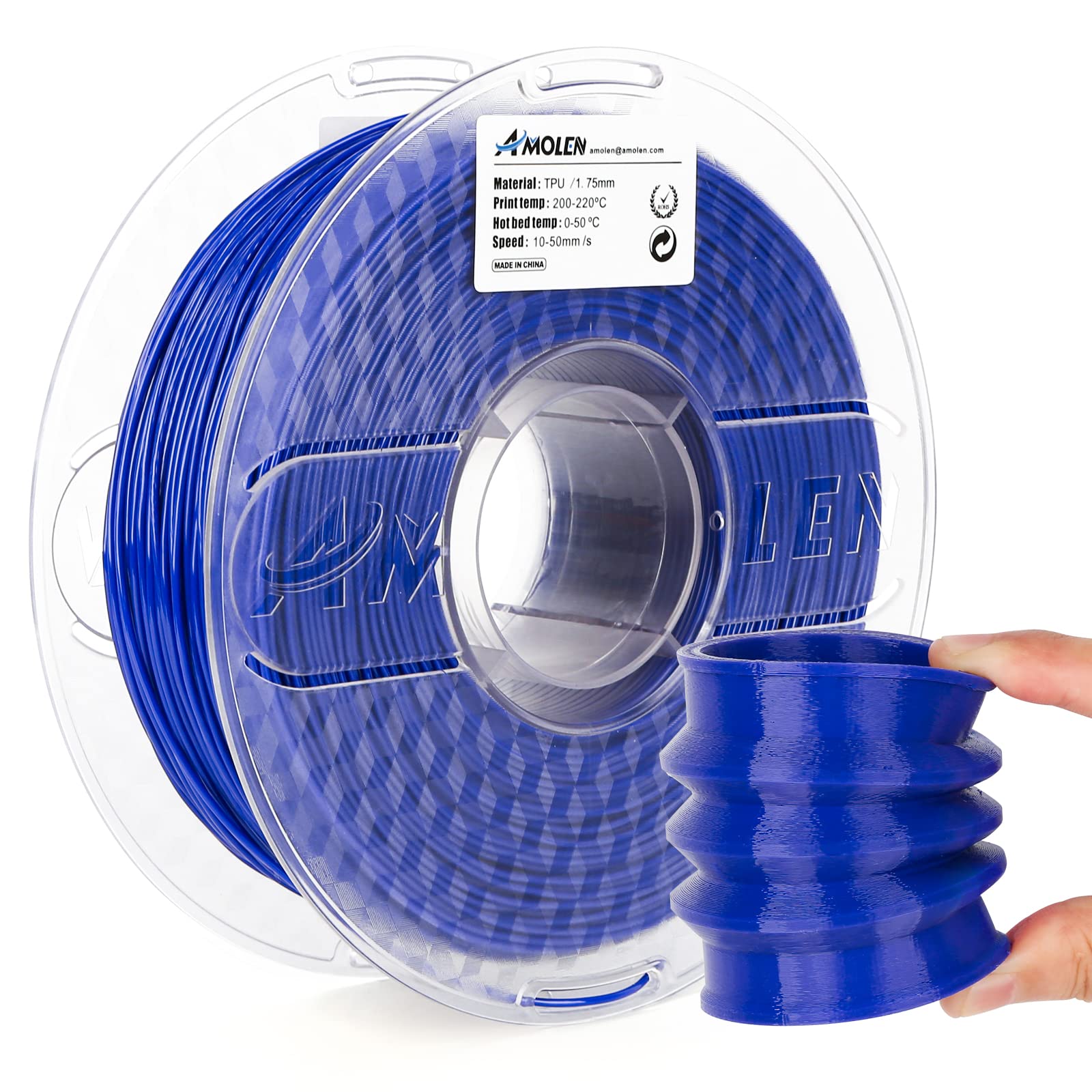 Solid Blue TPU Basic flexible filament spool — AMOLEN 1.75mm 1KG