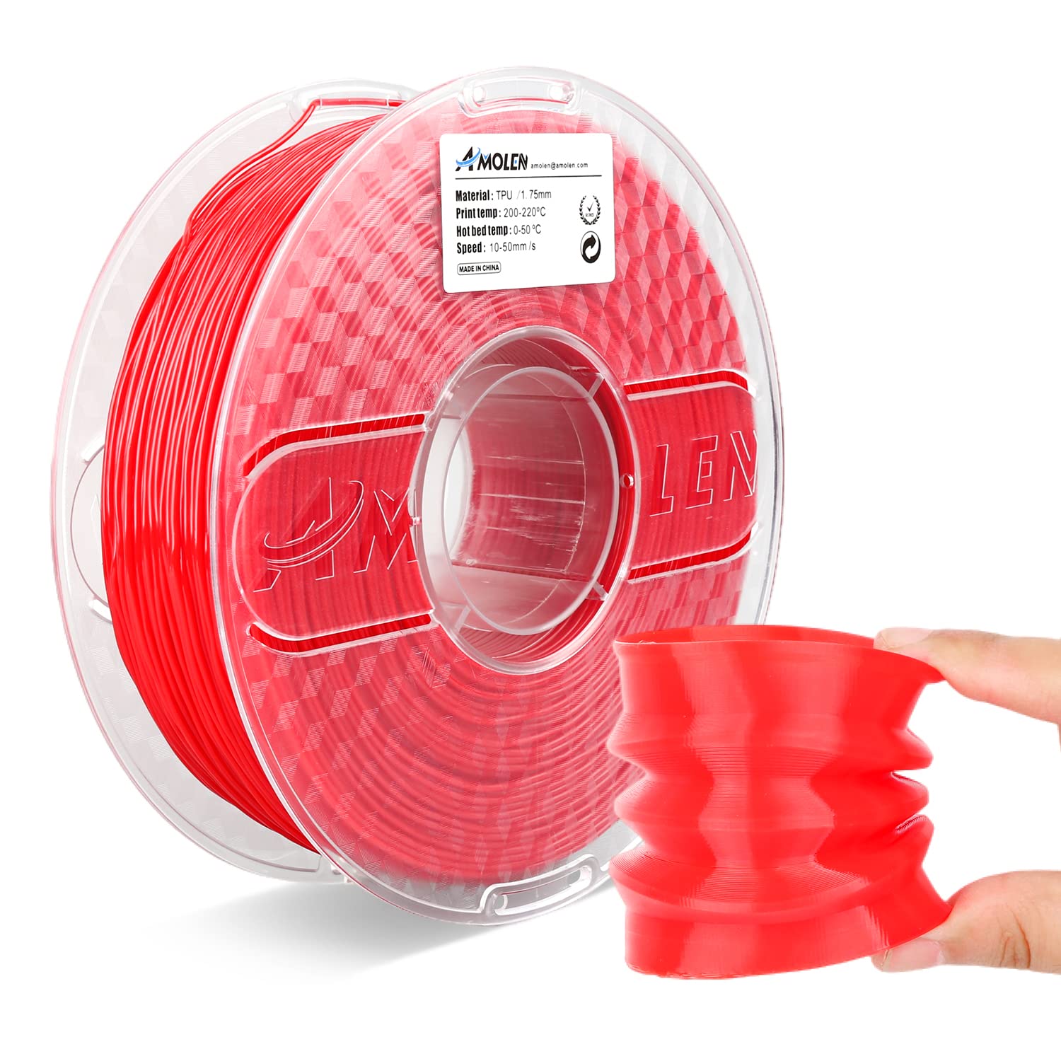 Solid Red TPU Basic flexible filament spool — AMOLEN 1.75mm 1KG