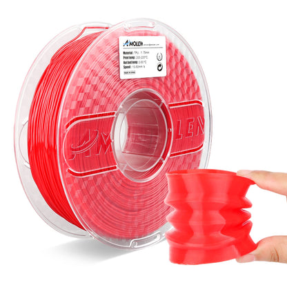 Solid Red TPU Basic flexible filament spool — AMOLEN 1.75mm 1KG