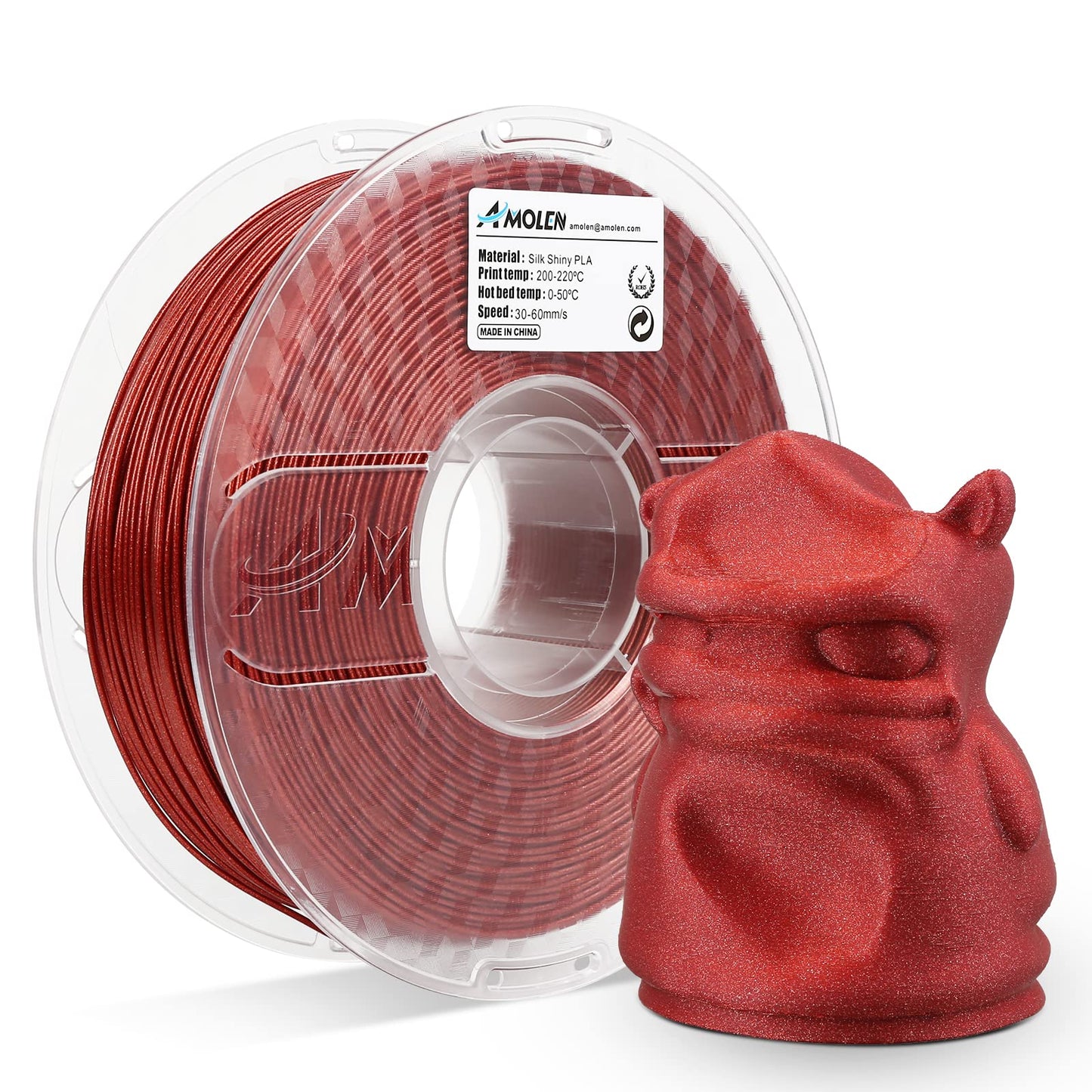 AMOLEN Galaxy Red PLA filament 1.75mm 1KG spool – deep red sparkle