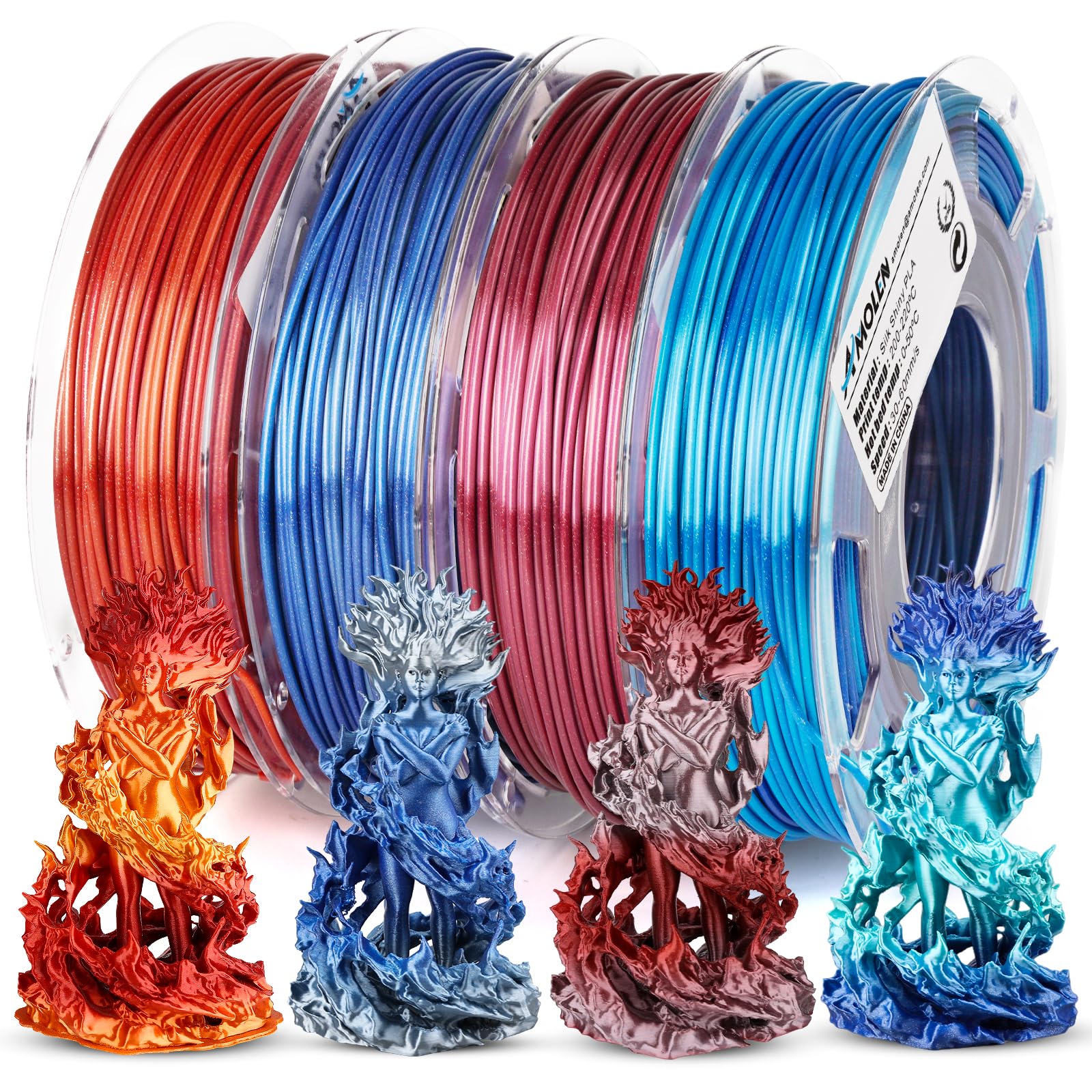 Silk Shiny Gradient PLA variety pack — four-spool shiny gradient set display