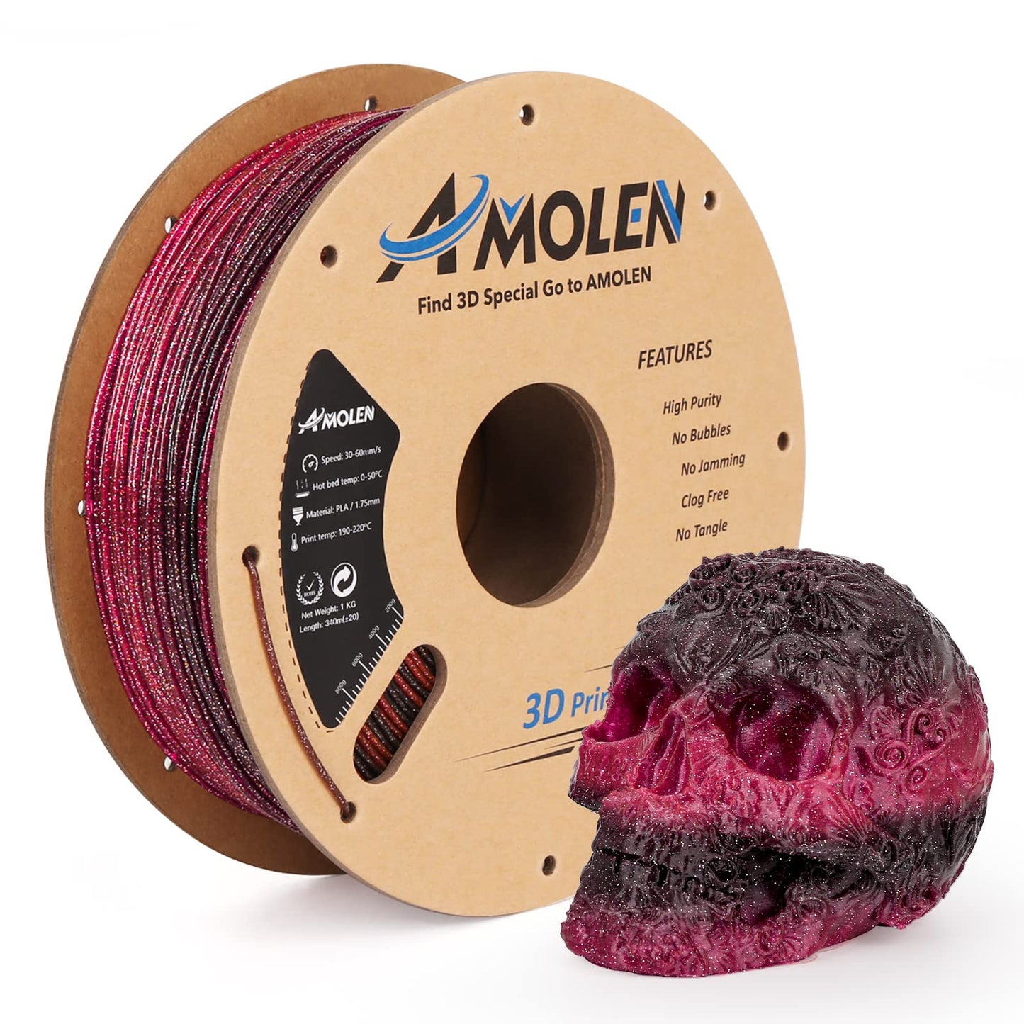 AMOLEN Shiny Silk Black Red PLA filament 1.75mm 1KG spool