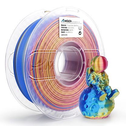 Gold Fuchsia Blue 1KG triple color silk PLA filament — spool showing gold, fuchsia, and blue strands