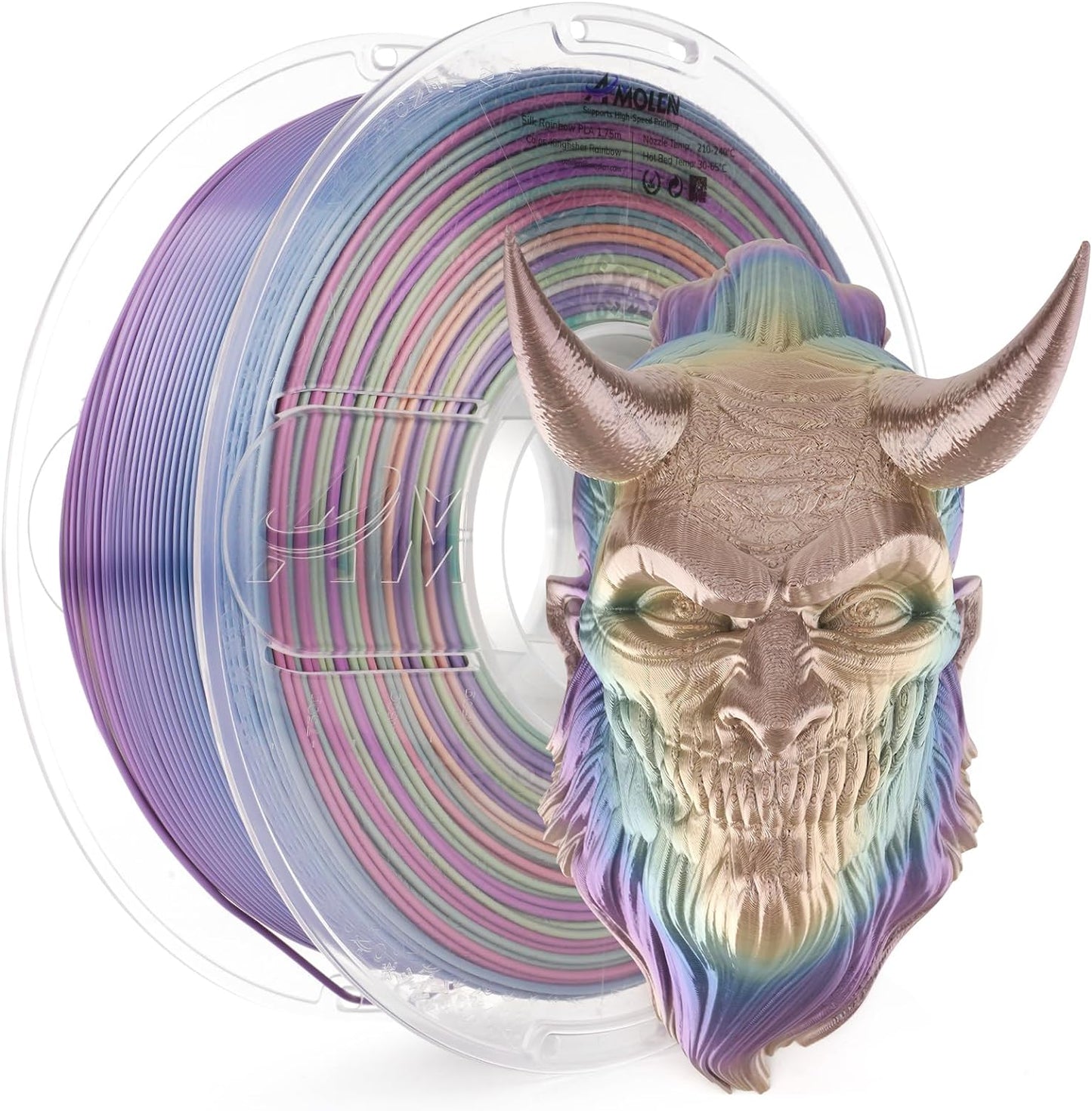 Silk Kingfisher Blue Yellow Purple PLA filament spool — teal to amber to violet silk gradient