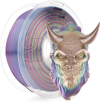 Silk Kingfisher Blue Yellow Purple PLA filament spool — teal to amber to violet silk gradient