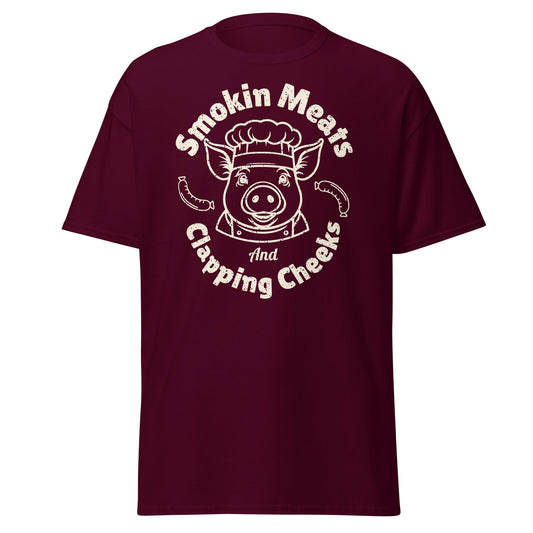 funny bbq graphic t-shirt Smokin Meats and Clapping Cheeks humor tee VectorDesignsArizona