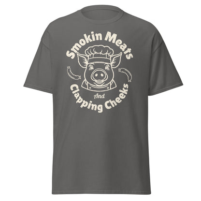 funny bbq graphic t-shirt Smokin Meats and Clapping Cheeks humor tee VectorDesignsArizona