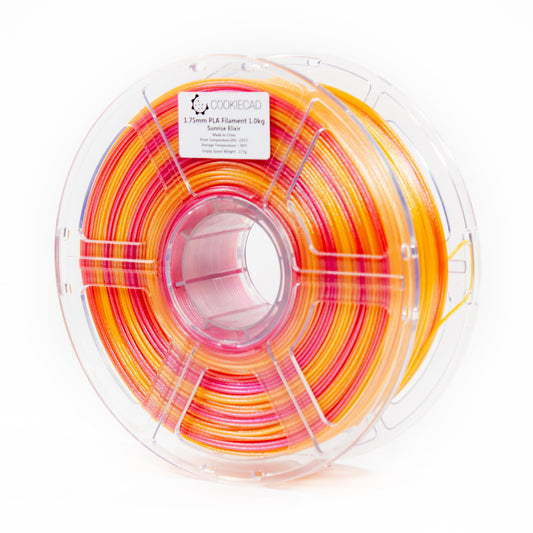 Cookiecad Sunrise Elixir PLA filament 1.75mm 1kg – pink to orange to yellow gradient with shimmer, spool