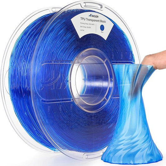 AMOLEN Transparent TPU filament — product overview showing clear-tinted colorways