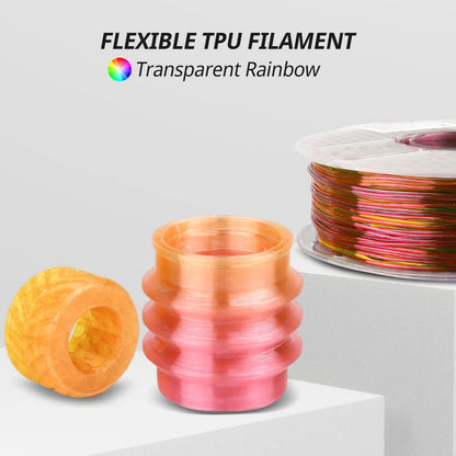 AMOLEN TPU Rainbow flexible filament — spool winding detail and gradient color distribution