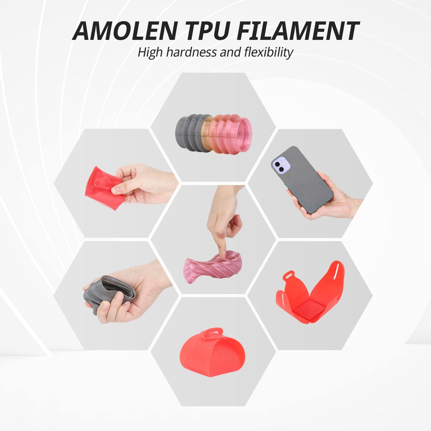 AMOLEN TPU Rainbow filament — vacuum-sealed packaging with desiccant for moisture protection