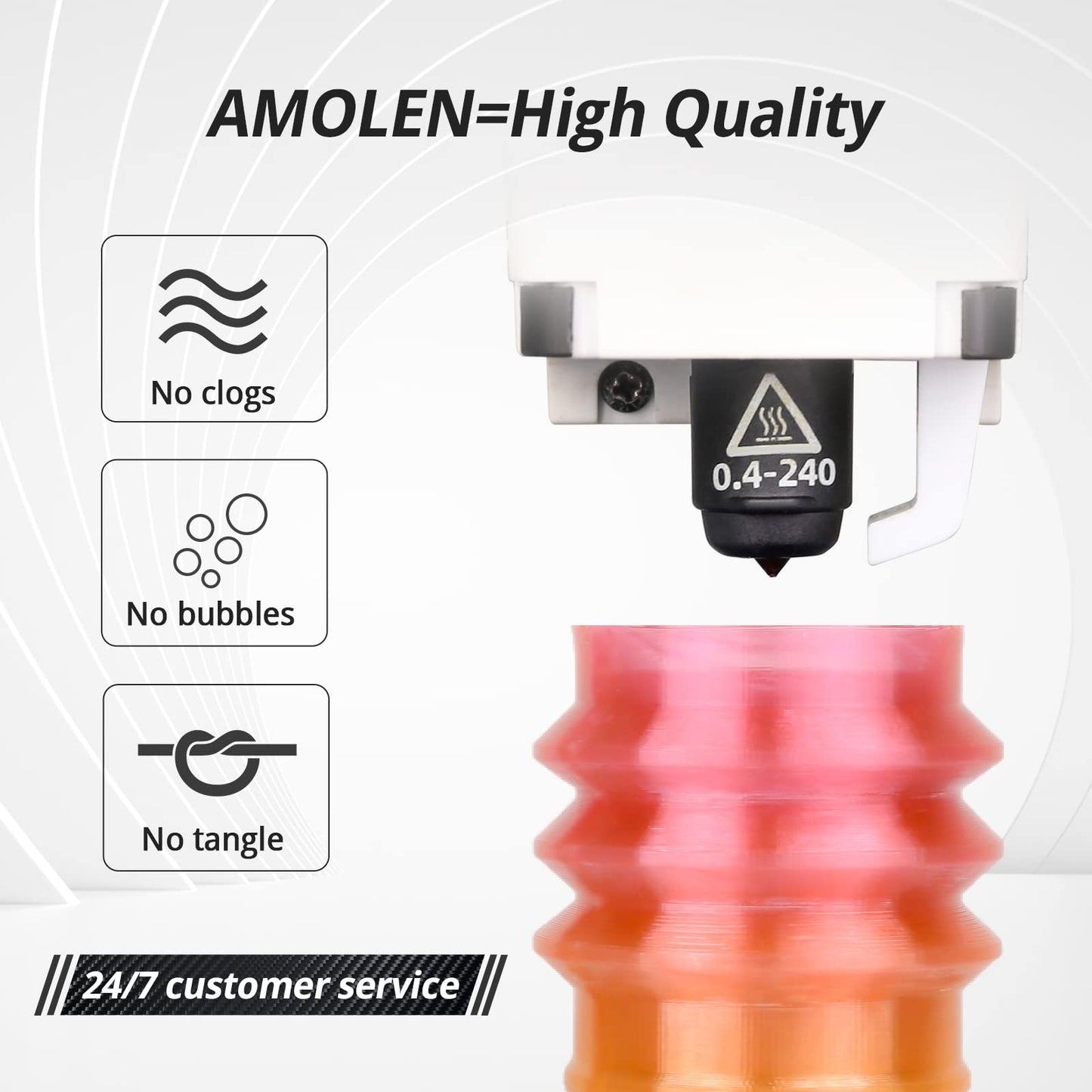AMOLEN TPU Rainbow filament — elastic recovery demonstration, part flexing and returning to shape