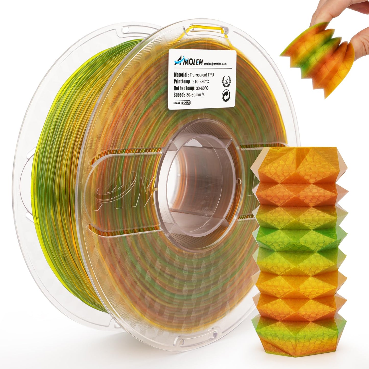AMOLEN TPU Yellow Green Orange Translucent Rainbow — warm translucent rainbow spool