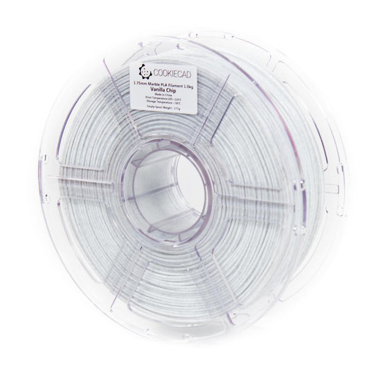Cookiecad Vanilla Chip Marble PLA filament 1.75mm 1kg – white with marble specs, spool