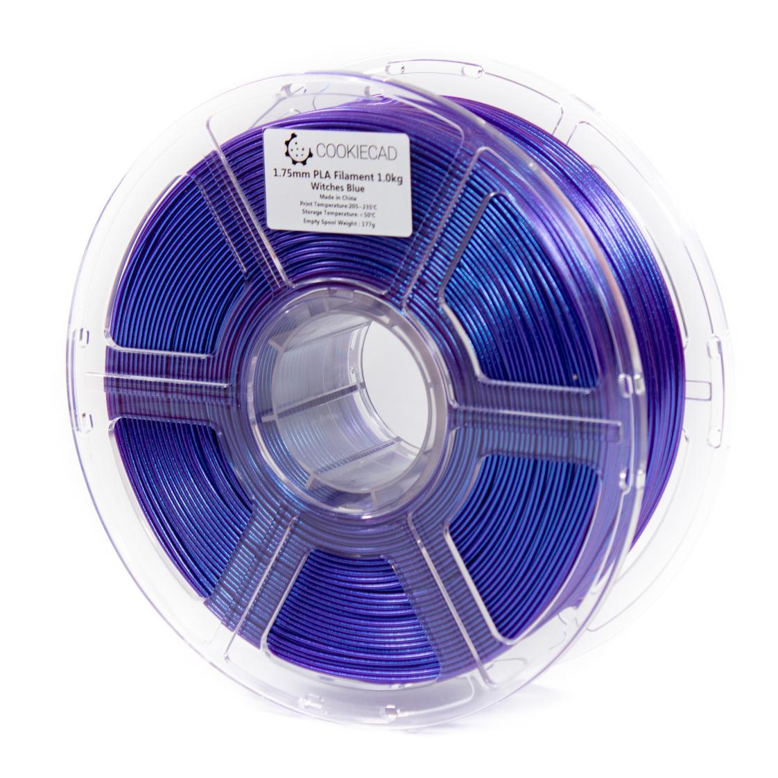 Cookiecad Witches Blue PLA filament 1.75mm 1kg – deep blue with purple mica shimmer, spool
