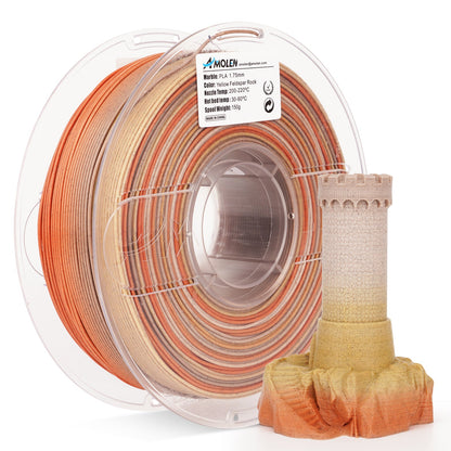 AMOLEN Yellow Feldspar Rock PLA filament 1.75mm 1KG spool – golden mineral texture