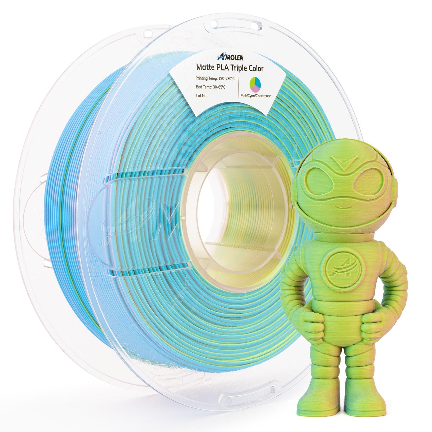 Amolen Matte Triple PLA — frosted matte surface detail showing color transition