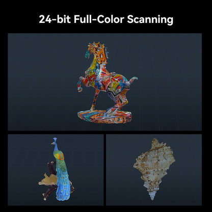 CR-Scan Raptor 24-bit full-color 3D scanning output showing detailed colorized models