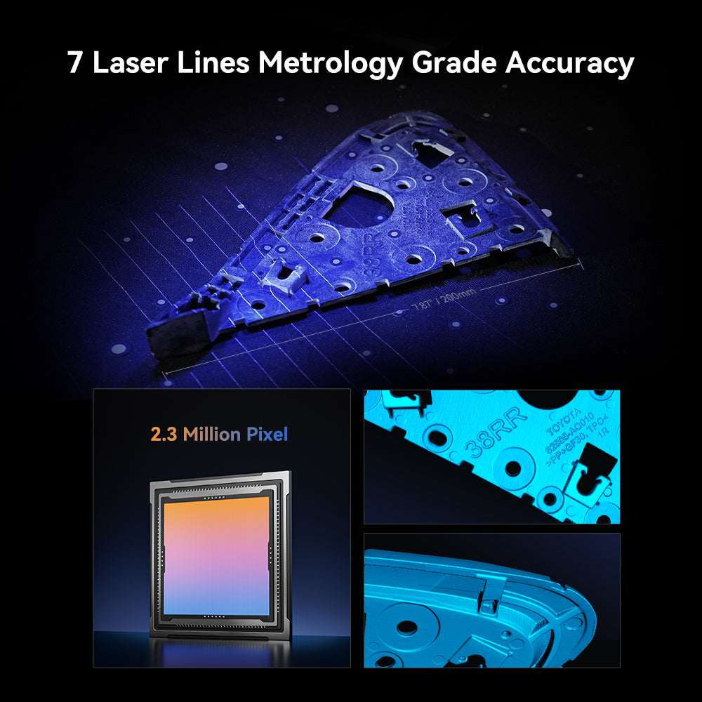 CR-Scan Raptor 7 blue parallel laser lines and 2.3 megapixel sensor for metrology-grade accuracy