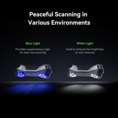 CR-Scan Raptor blue and white light modes for scanning in various lighting environments