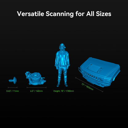 CR-Scan Raptor scanning versatility — handles objects from small parts to full human scale