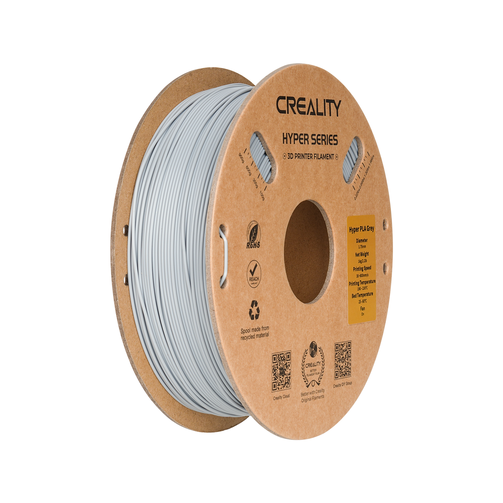Creality Hyper Series PLA 1kg Filament in grey – 1.75 mm 3D printing material