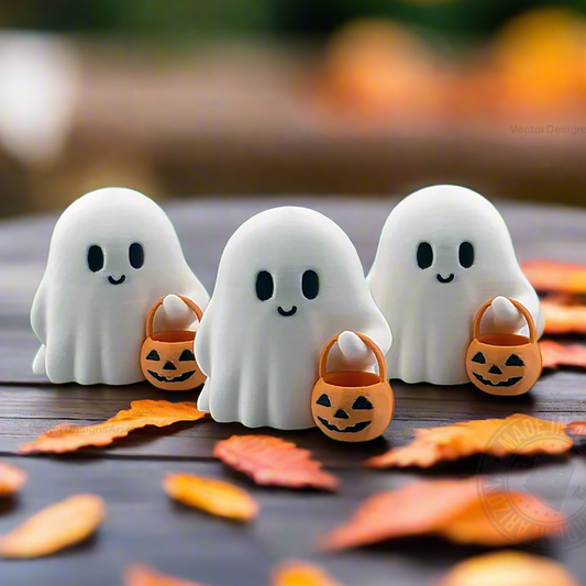 Cute Tiny Trick or Treat Ghost - Halloween Decoration Desk Display, Spooky Home Decor, Adorable Fall Accent