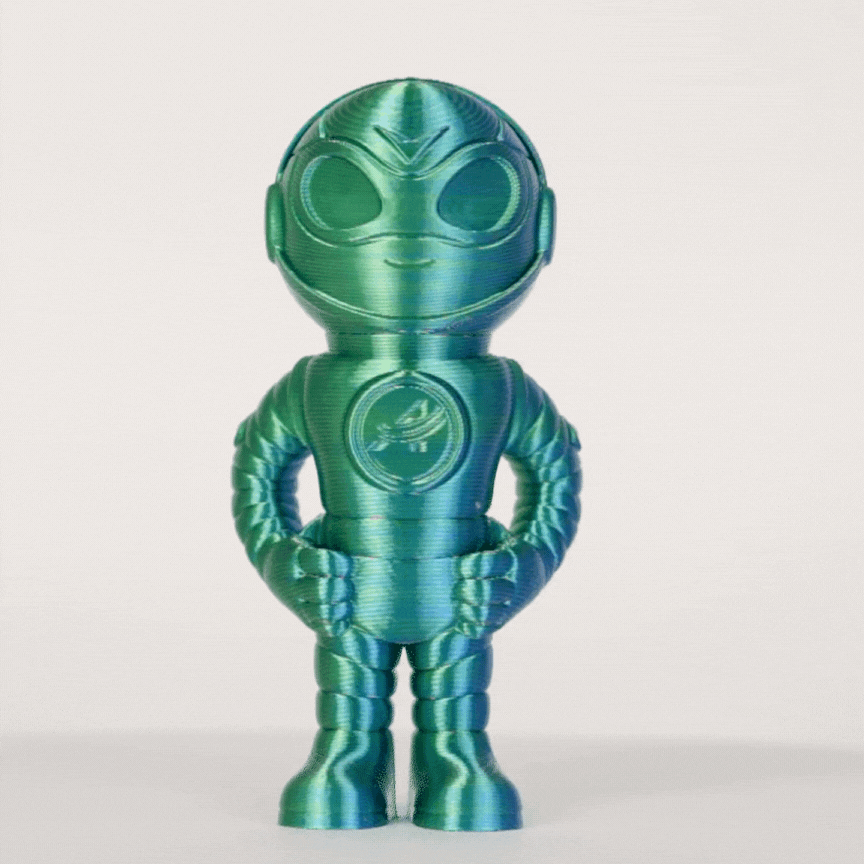 AMOLEN Dual Color Silk PLA — animated highlight showing color shift during printing