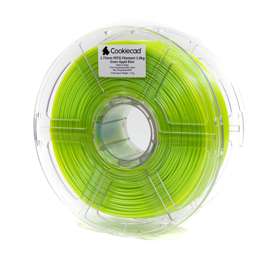 Cookiecad Green Apple Elixir PETG filament 1.75mm 1kg – vivid green with blue-purple shimmer, 1kg spool