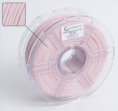 Cookiecad Pink Chip Marble PLA filament detail – stone-like marble pattern