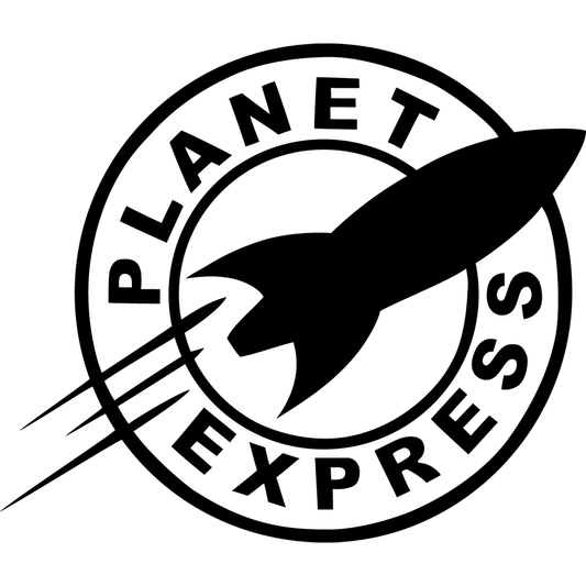 Planet Express vinyl decal logo in black, permanent sticker design for vehicles, laptops, or water bottles.