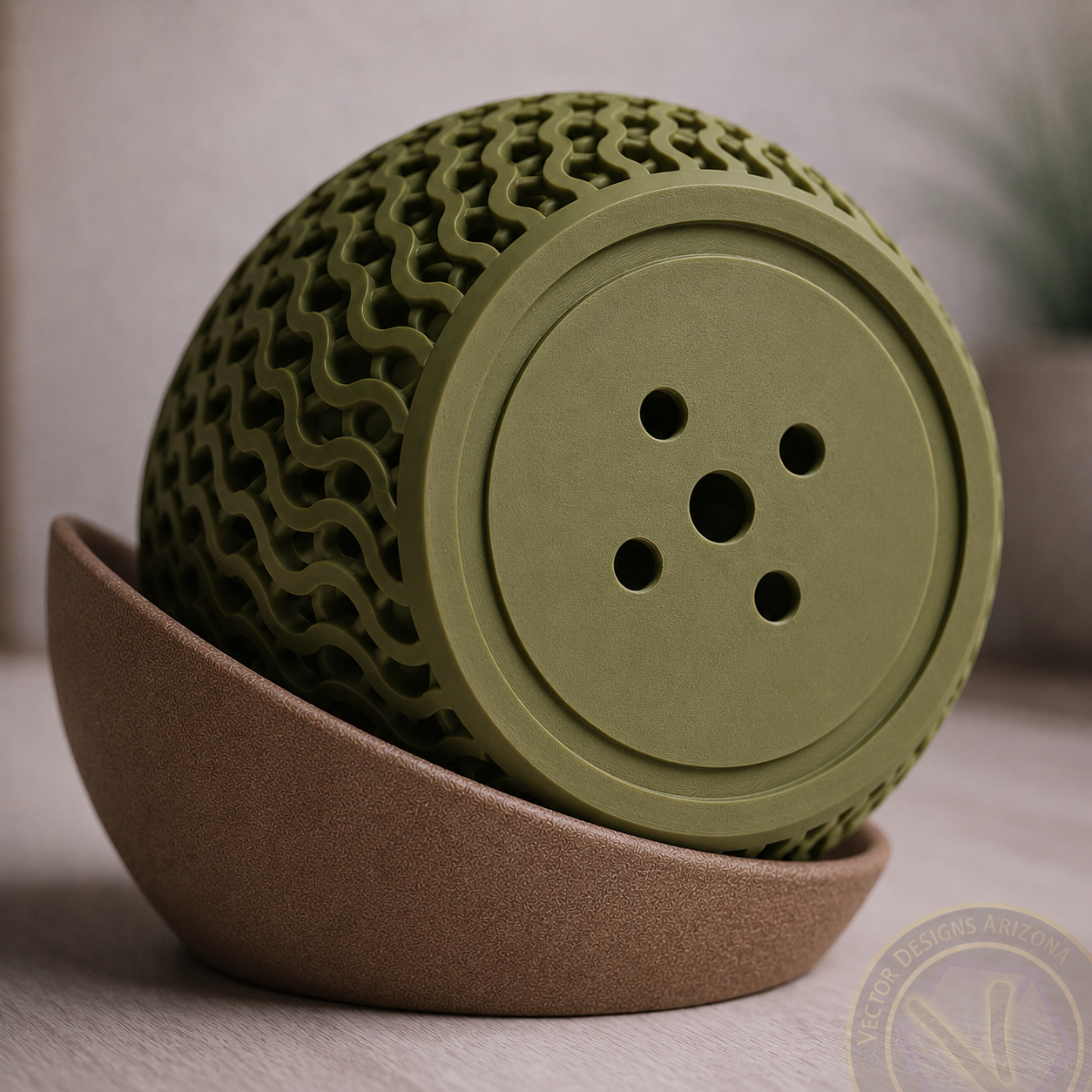 Bottom view of the olive green Solara Wave Planter showing drainage holes and wave-cutout planter design.