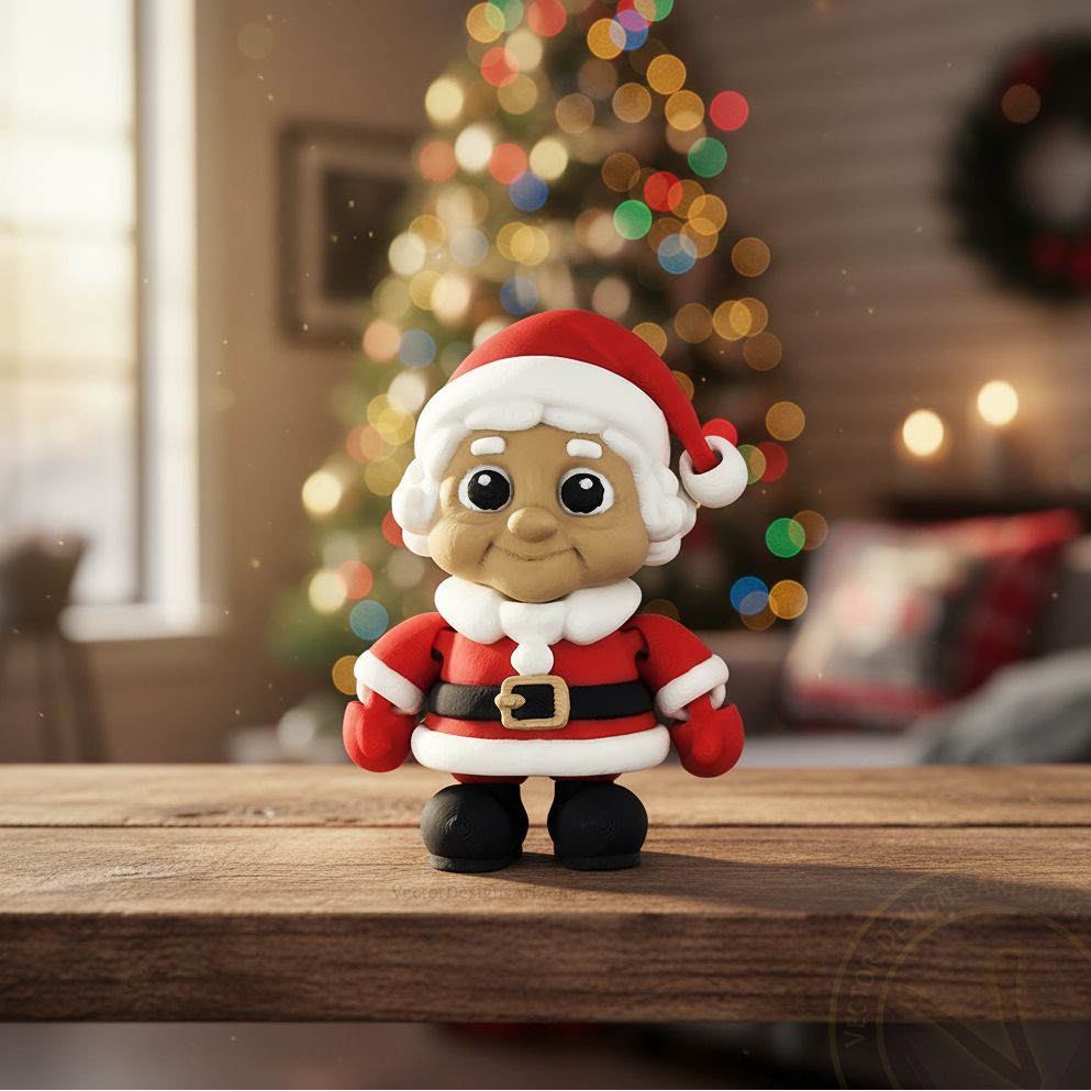 Centered 3-inch Santa flexy fidget with warm golden tree bokeh.