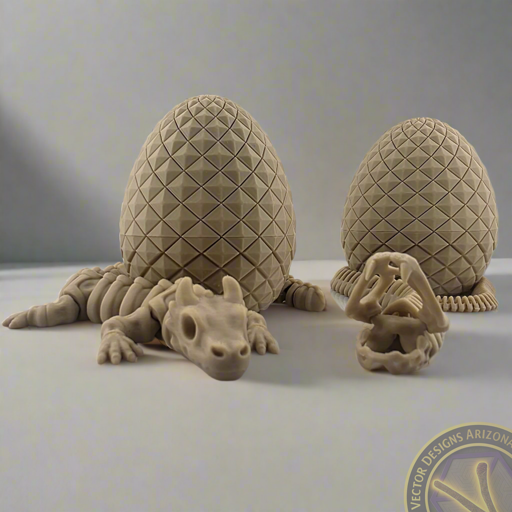 Flexy skeleton dragon and egg set displayed on light background, front angle view.