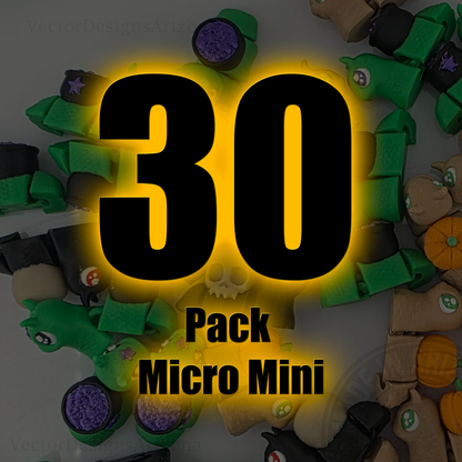 Graphic reading “30 Pack Micro Mini” over collage of colorful spooky snail figurines.