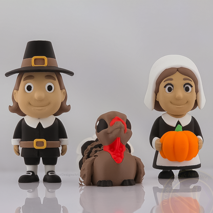 Thanksgiving flexy fidget set with Pilgrim pair and 1.6 inch turkey