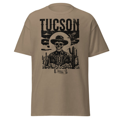 Retro Tucson Arizona graphic tee on tan Gildan 5000 shirt by VectorDesignsArizona