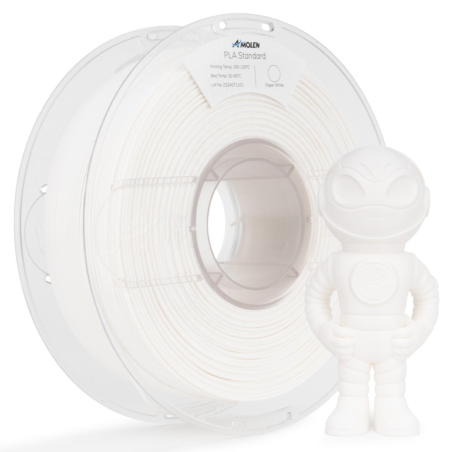 Paper White High Speed PLA filament spool — AMOLEN 1.75mm 1KG